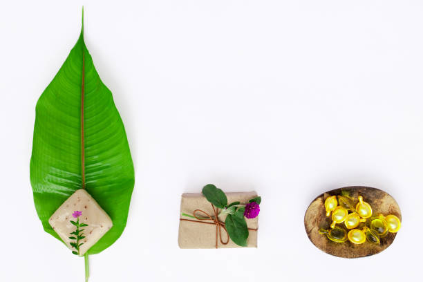 istock Spa set ,capsule for hair, leaf, soap. Relaxing time aromatherapy . Top view, flat lay 641936948