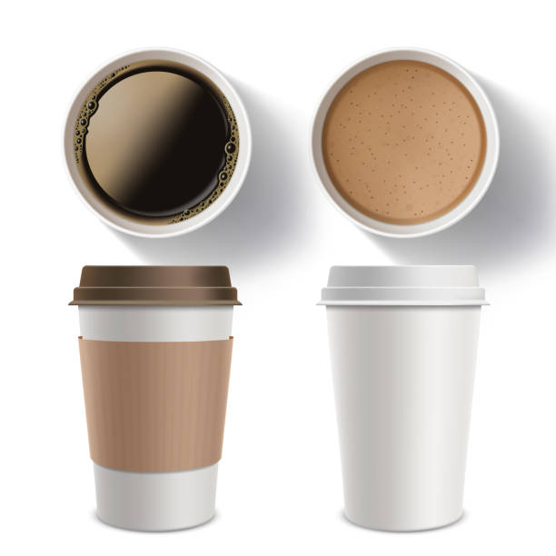 コーヒーのプラスチック容器のセットです。白い背景に分離されたモックアップ。 - coffee take out food cup paper点のイラスト素材／クリップアート素材／マンガ素材／アイコン素材