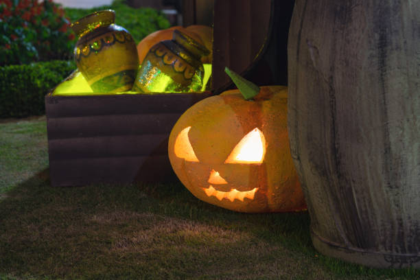 istock Halloween pumpkin decoration at night 641940556