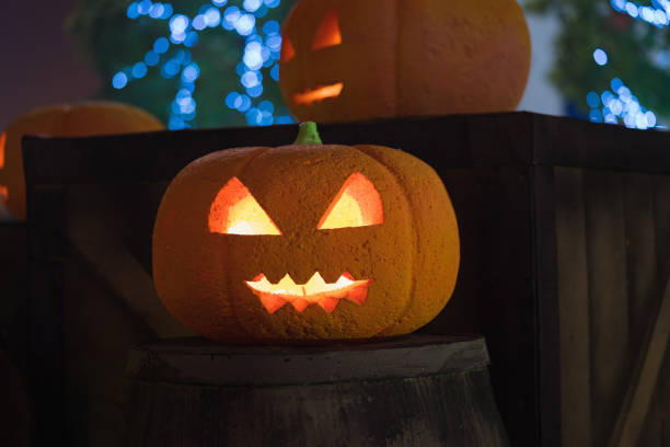 istock Halloween pumpkin decoration at night 641940568