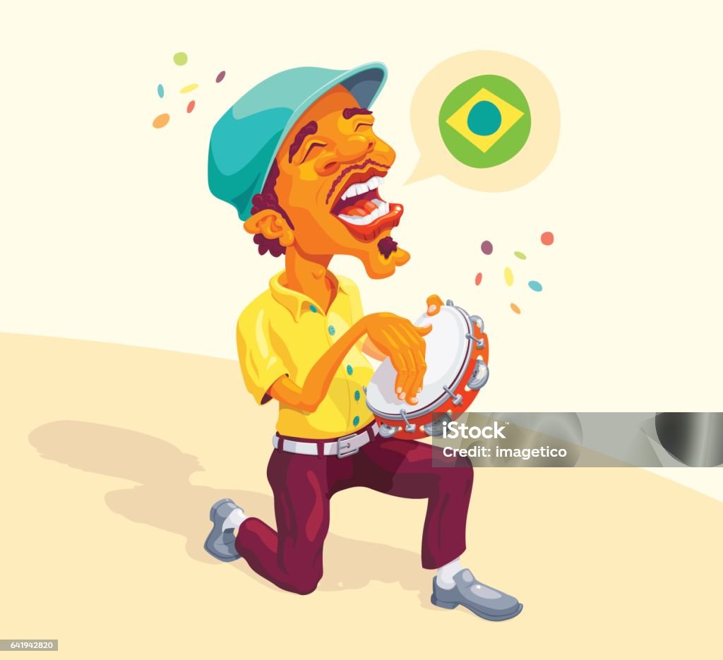 Brazylijski gracz tamburynu - Grafika wektorowa royalty-free (Bębenek baskijski)