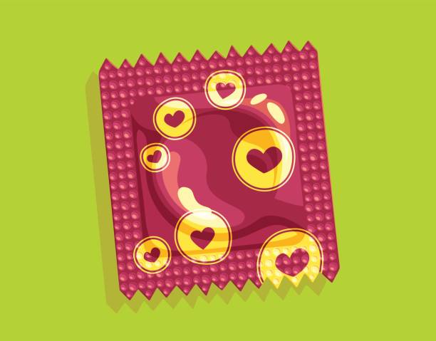 stockillustraties, clipart, cartoons en iconen met harten condoom pakket - condoom