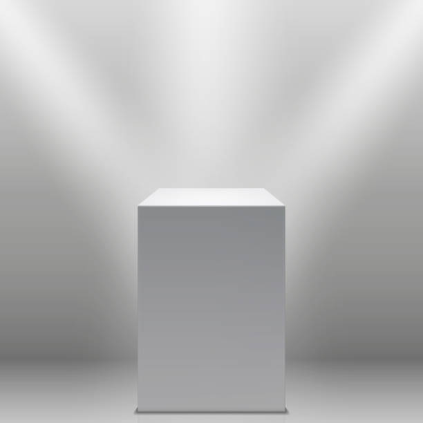 Museum pedestal, white empty 3d podium and spotlights vector illustration vector art illustration