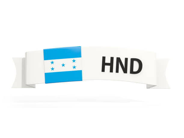 Flag of honduras on banner and country code isolated on white. 3D illustration