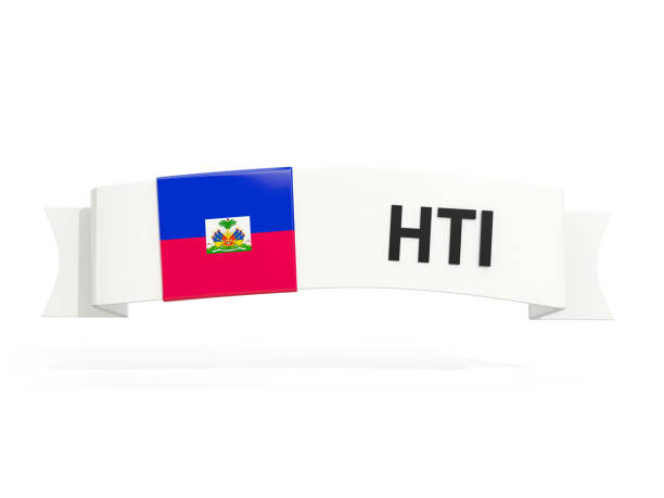 Flag of haiti on banner and country code isolated on white. 3D illustration