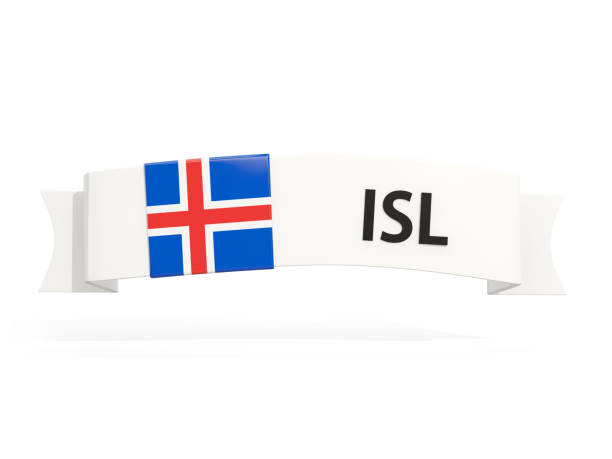 Flag of iceland on banner and country code isolated on white. 3D illustration