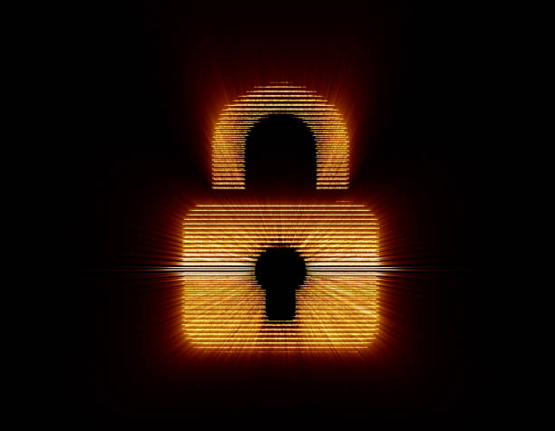 istock Glowing lock, silhouette of the lock 641947376