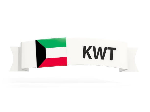 Flag of kuwait on banner and country code isolated on white. 3D illustration