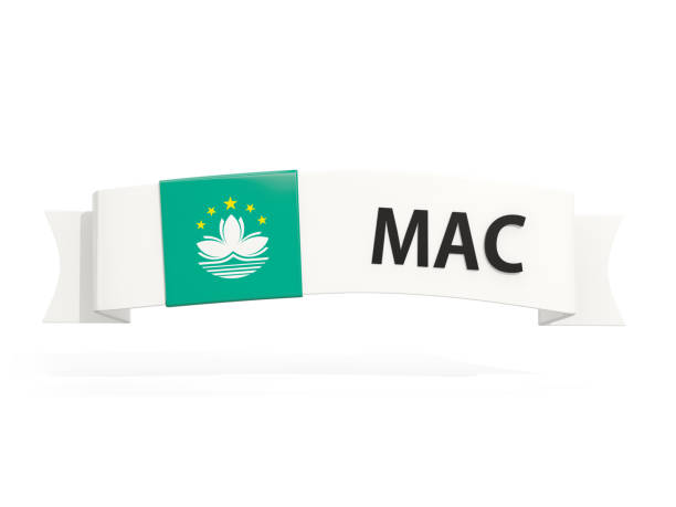 Flag of macao on banner and country code isolated on white. 3D illustration