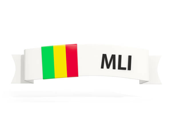 Flag of mali on banner and country code isolated on white. 3D illustration