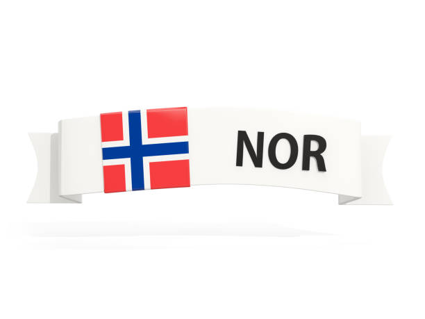 Flag of norway on banner and country code isolated on white. 3D illustration