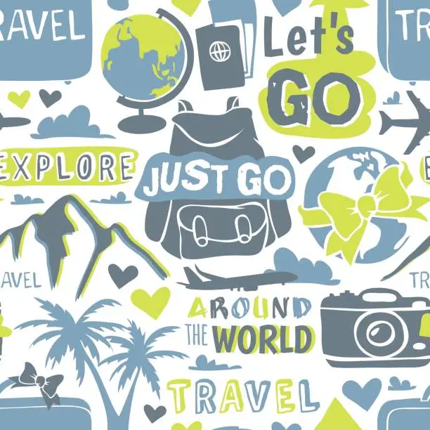 Vector illustration of Travel theme seamless pattern with modern graphic vector illustration