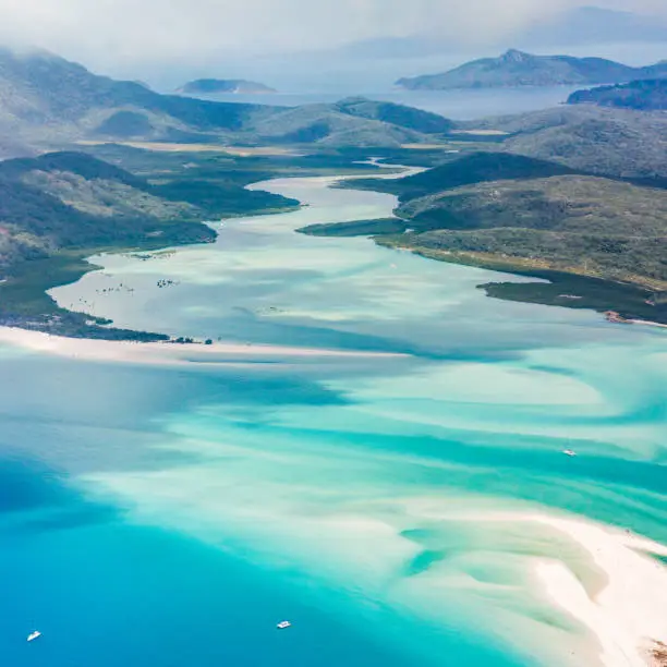 Whitehaven beach and Whitsundays, Aerial view, Queensland, East Coast. Australia