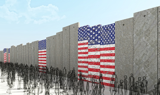 border barrier concept with usa flag 3d rendering image
