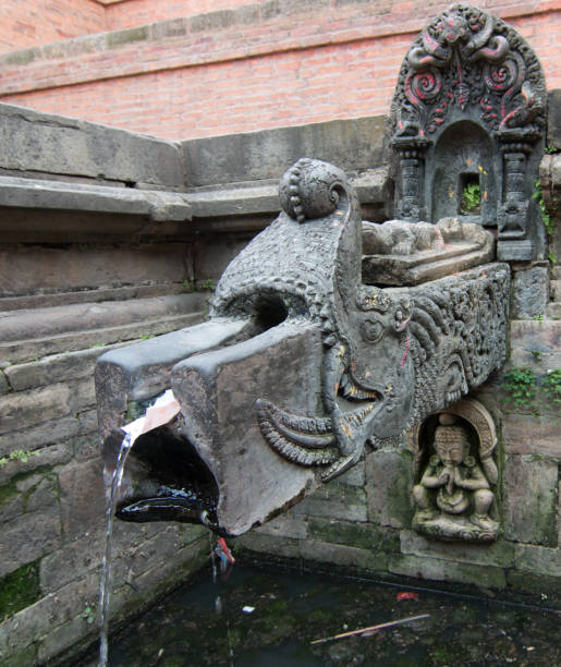 Part of the town's traditional water supply system, these bronze water spouts trickle water from subterranean streams for the public to use. They are richly decorated with animal motifs Bhaktapur, Kathmandu