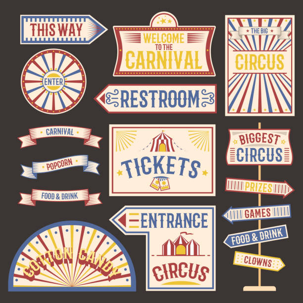 illustrazioni stock, clip art, cartoni animati e icone di tendenza di illustrazione vettoriale banner etichetta vintage circus - grunge frame scroll shape old fashioned