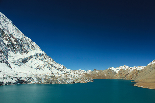 Tilicho lake ( 4,919 m ) in the Annapurna range of the Himalayas, Nepal