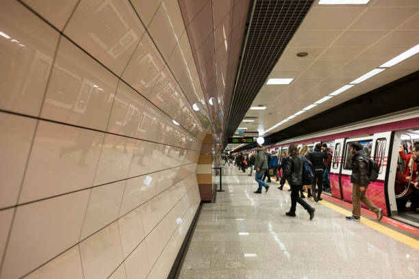 People Are Getting Out From The Subway Train stock photo