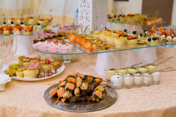 istock Delicacies, appetizers, desserts and beverages for the buffet. 641964794