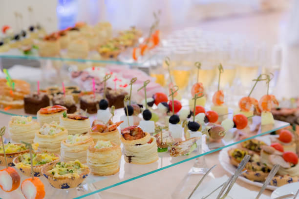 istock Delicacies, appetizers, desserts and beverages for the buffet. 641964842
