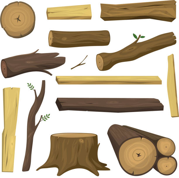 illustrations, cliparts, dessins animés et icônes de matériaux en bois d’arbre vecteur de journaux isolé - tronc darbre