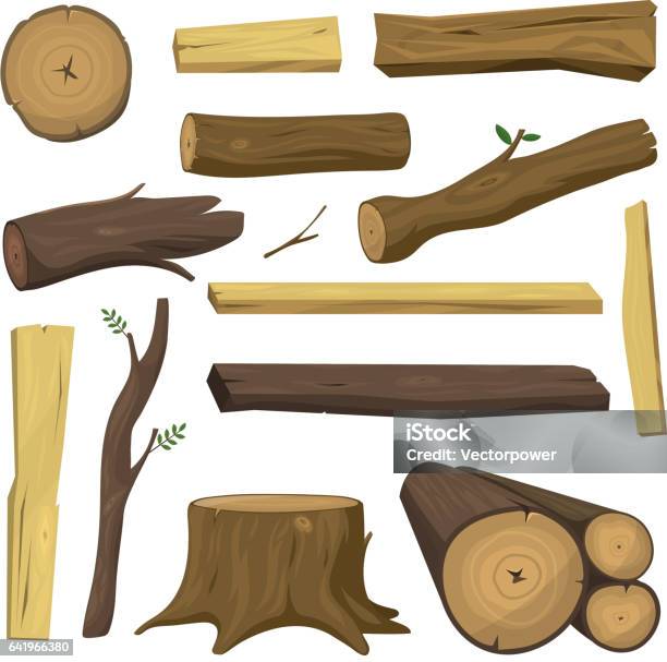 Wooden Materials Tree Logs Vector Isolated Stock Illustration - Download Image Now - Log, Wood - Material, Part Of