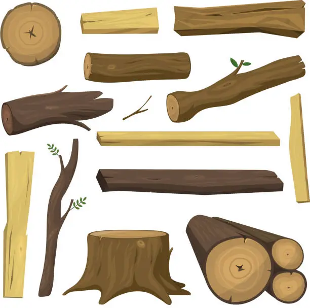 Vector illustration of Wooden materials tree logs vector isolated