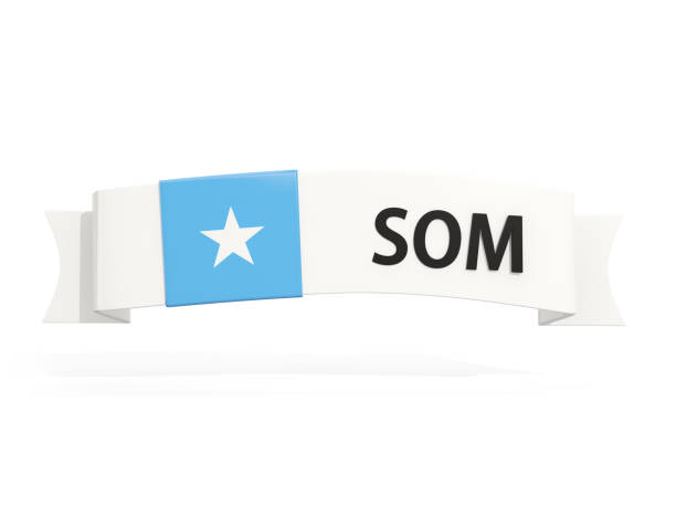 Flag of somalia on banner and country code isolated on white. 3D illustration