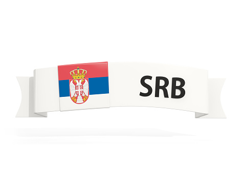 Flag of serbia on banner and country code isolated on white. 3D illustration