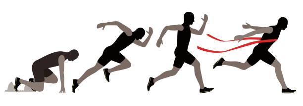 sprinter wyjeżdża na tor. wybuchowy start, ilustracja wektorowa - sprinting stock illustrations