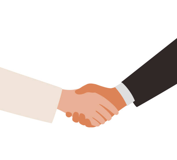 lady and man shaking hands lady and man shaking hands handshake stock illustrations