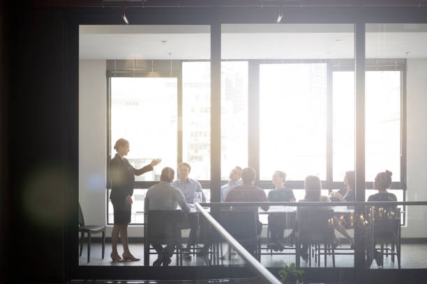 istock Businesswoman giving presentation in office 641972726
