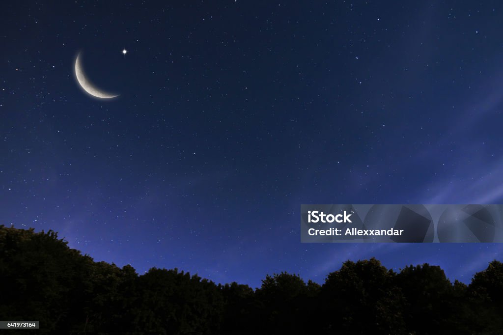 Night sky landscape and moon, stars, Ramadan Kareem celebration Moon Stock Photo