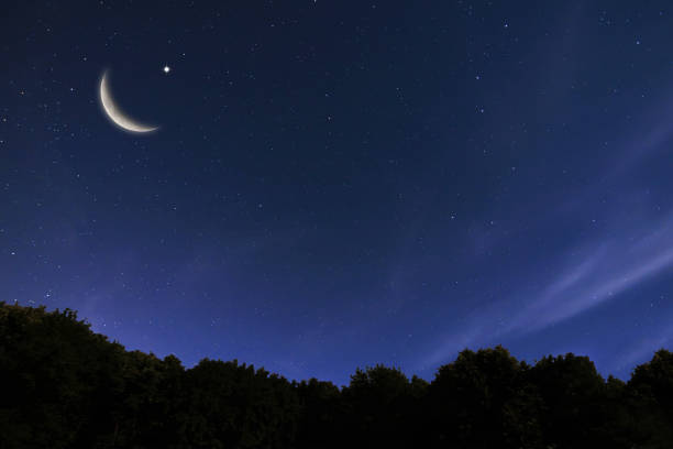 Night sky landscape and moon, stars, Ramadan Kareem celebration Night sky landscape and moon, stars, Ramadan Kareem celebration moonlight photos stock pictures, royalty-free photos & images