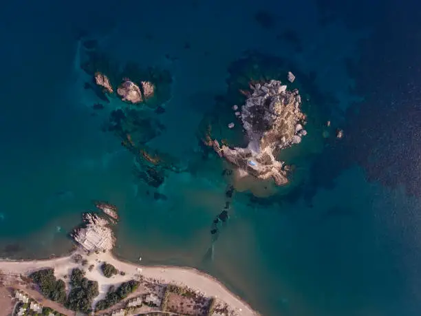 aerial shot of small island in kos greece