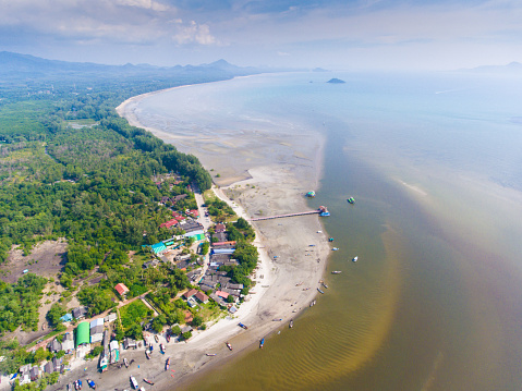 Aerial Sea View of pakmeng beach in the Andaman Sea, Thailand
