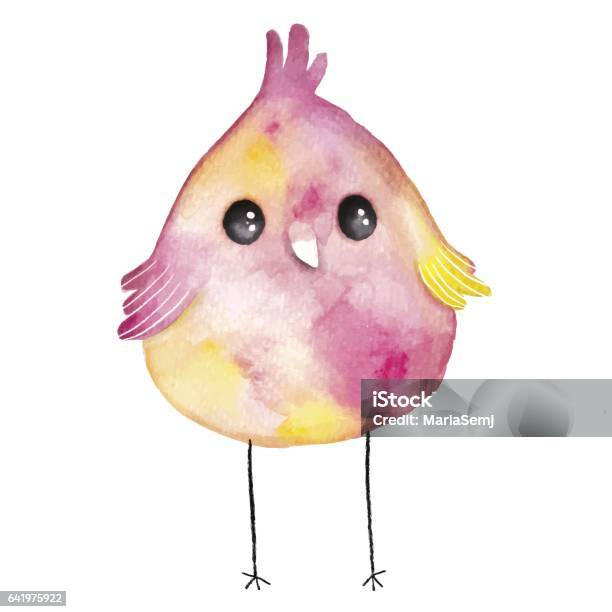 Watercolor Colored Little Bird Stock Illustration - Download Image Now - Bird, Animal, Baby Chicken