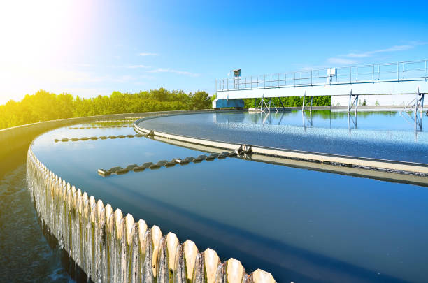 Modern urban wastewater treatment plant. stock photo