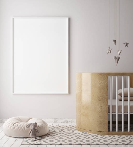 istock mock up poster frame in children bedroom, scandinavian style interior background, 3D render 641977384