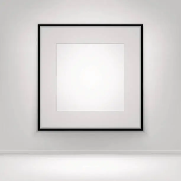 Photo of Empty Blank White Poster Black Frame on Wall with Floor