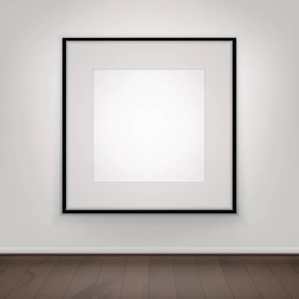 istock Blank Poster Picture Black Frame on Wall with Brown Front View 641985774
