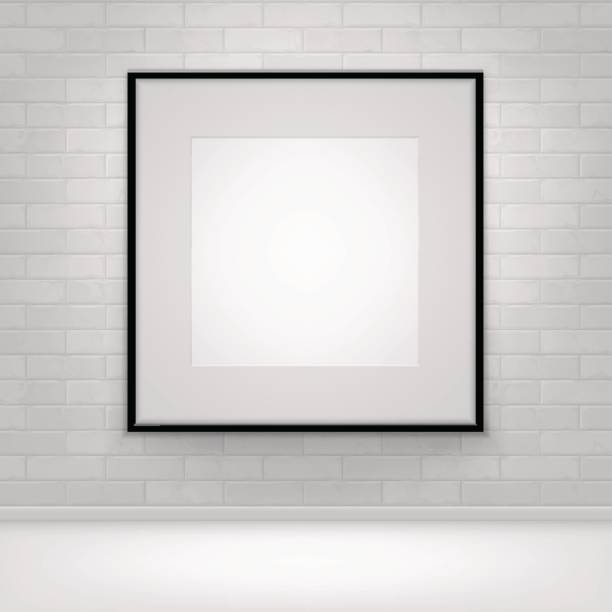 Empty White Mock Up Poster Picture Black Frame on Brick