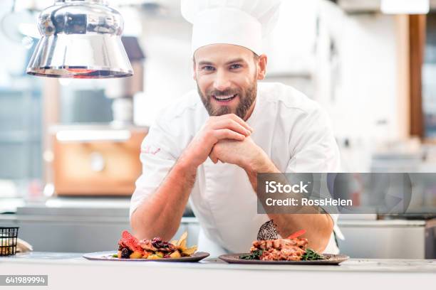 Chef Cook At The Kitchen Stock Photo - Download Image Now - Chef, Cooking, Beard