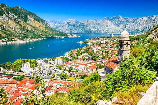 Kotor, Montenegro. Bay of Kotor bay is one of the most beautiful places on Adriatic Sea, it boasts the preserved Venetian fortress, old tiny villages, medieval towns and scenic mountains.