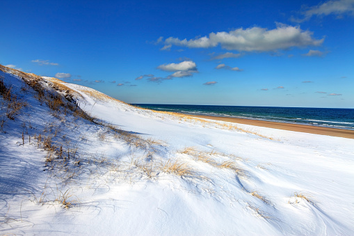 Snow covered beach on Cape Cod. Cape Cod is famous, worldwide, as a coastal vacation destination with some of New England's premier beach destinations