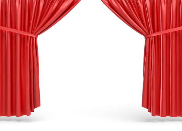 istock 3d rendering of red opened stage curtains on white background 642008048