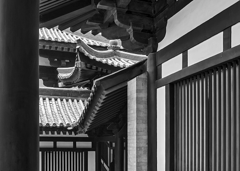 China, Xian, Da Ci En Temple, which was built in the middle of the seventh century. The severity of the lines and the magic of traditional Chinese architecture.
