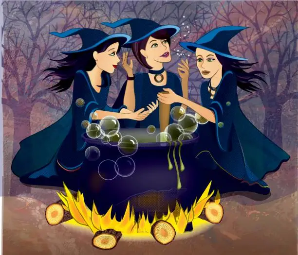 Vector illustration of Three witches from Macbeth