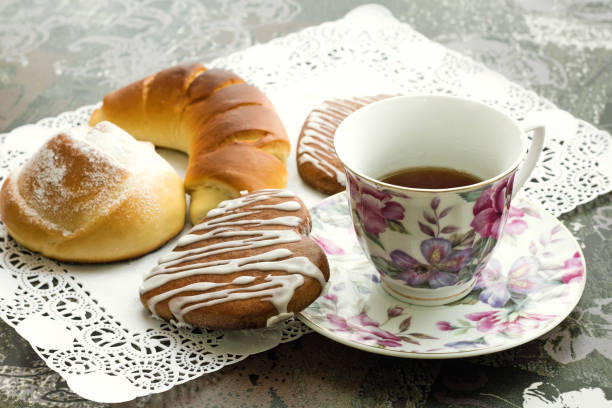 istock Tea and bakery products as a snack on a table 642030540