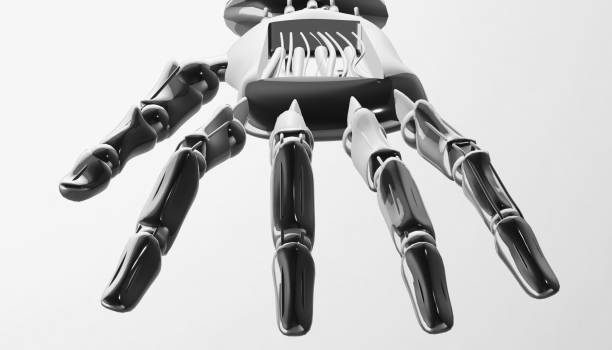 istock Robotic mechanical cybernetic metal arm. 3d rendering 642032152